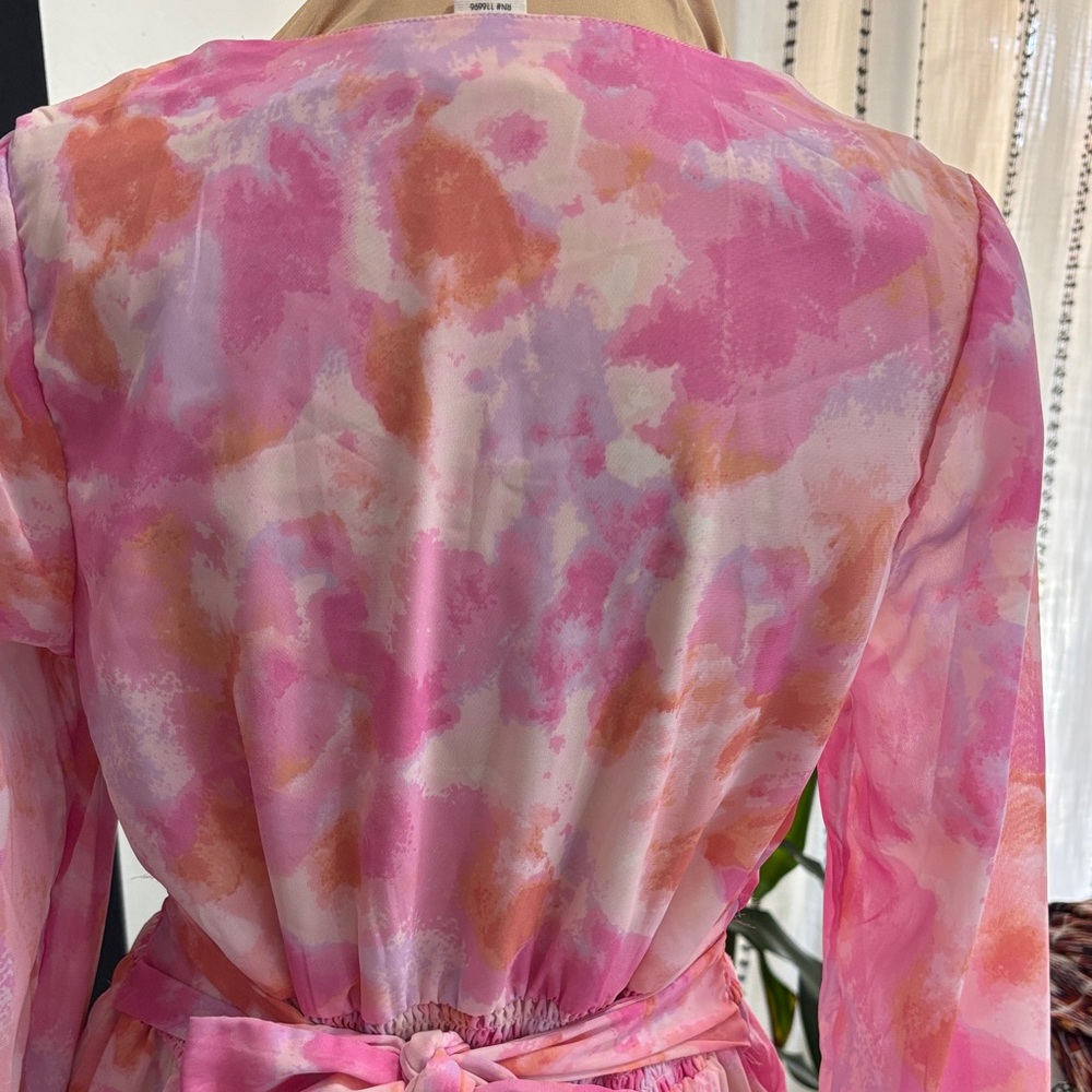 Japna Pink and Orange Long Sleeve Dress - Picture 7 of 8